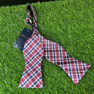 Cremieux Bow Tie Silk Plaid Self Tie Formal Party Wedding Red White Blue Men New